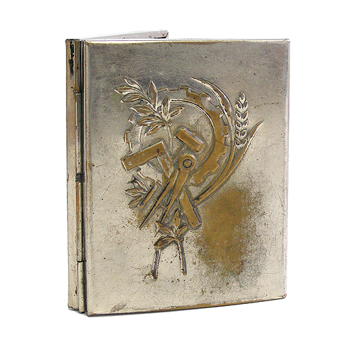 Портсигар с советской символикой Сталь, серебрение СССР, конец 1930-х гг 1938 г инфо 3325k.