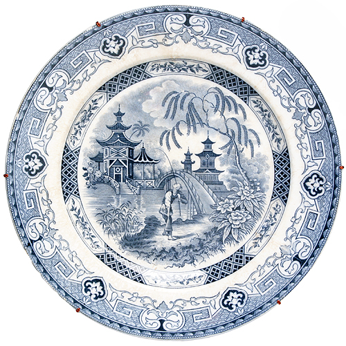 Тарелка Фаянс, подглазурная печать Англия, середина XIX века Sarreguemines U&C, Yeddo 1856 г инфо 3445k.