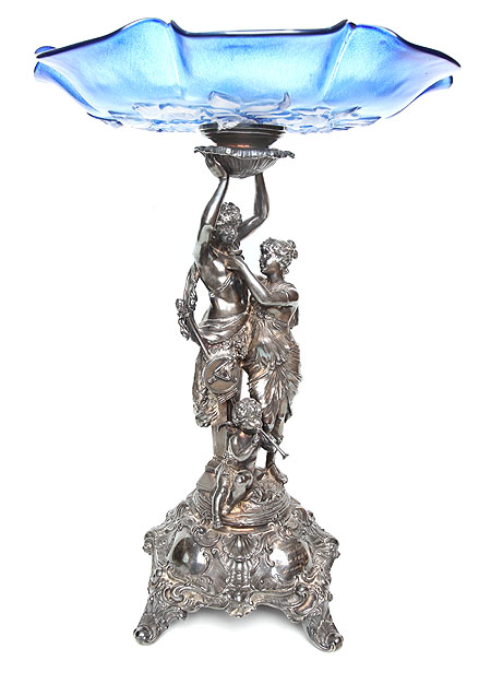 Фруктовница (металл, серебрение, чеканка, гравировка, синее стекло), Западная Европа, начало XX века 1903 г инфо 8900b.