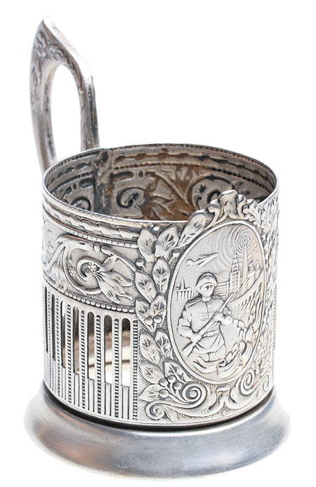 Подстаканник "На страже родины" (мельхиор), СССР, вторая половина ХХ века основании клеймо "Кольчугинский завод Мельхиор" инфо 233g.